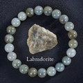 Handmade natural 8mm labradorite beaded bracelet with translucent grey stone beads - White Labradorite