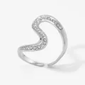 S-shaped wavy silver ring with pavé sparkling cubic zirconia in an adjustable open band design - S-Shape Wave Streamline Style (PD680) / Silver