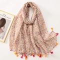 Floral print lightweight scarf with colorful handmade fringe tassels for women - C1210 Fashion Multi-color Floral