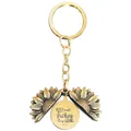 Close-up of golden sunflower keychain with hidden engraved message KEEP GOING inside - T00005 Full Gold (Keep fucking going)