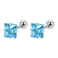 Boucles d'oreilles en acier inoxydable avec pierre carrée bleu ciel et fermoir à vis - 3mm Carré Zircone Bleue (Paire)
