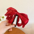 Elegant large red organza bow hair claw clip for women's autumn and winter hairstyles - Chiffon Bow Banana Clip / Red