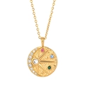 Collier pendentif pièce céleste dorée avec étoile et cristaux de zircon colorés - Style Soleil Lune Zirconia