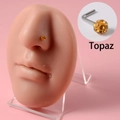 L-shaped surgical steel nose stud featuring a sparkling topaz amber crystal gem - 0.8x7x3mm / L-Shape Yellow (Topaz)