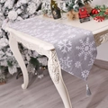 Grey Christmas table runner with white snowflake patterns and elegant tassels - Type D-Grey White Snowflake