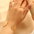 Adjustable gold shell starfish ring and bracelet set with radiant carved stripes - Bangle & Ring Set in Gold Color (7092+7054)