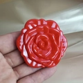 Red 3D rose flower pattern folding pocket makeup mirror with glossy resin finish - Foldable Type / Red