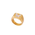 Detailed view of wide 18k gold plated ring featuring a square white mother of pearl butterfly - US 6 / Butterfly Mother of Pearl Style (SRH0444)