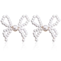 Handgeweven parel strik oorbellen met elegante witte retro imitatie parels - ZW1437 Goud Grote Parel Boog