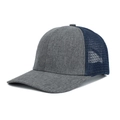 Zweifarbige Trucker Cap mit meliertem grauem Stoff und dunkelblauem Mesh-Netzrücken - Verstellbar / Dunkelgrau
