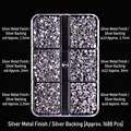 Flatback silver nail rhinestones set in 6 sizes from SS4 to SS16 with 1688 pieces - Mineral Silver Silver Bottom (104)