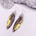 Elegant S925 silver butterfly wing earrings with yellow wings and purple crystals - Yellow Painted Rhinestone-Silver