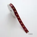 Christmas ribbon with gold reindeer on red plaid, 1.5cm wide and 5m long roll - Red Plaid Reindeer / 1.5cm Wide-5m/Roll