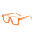 Fashionable bright orange square glasses frame with golden metal bridge in retro style - Gold Orange Anti-Blue Light