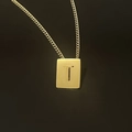 Minimalist 18K gold plated stainless steel rectangle pendant necklace with letter T - Pendant Only / Letter T