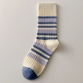 Calcetines de algodón a rayas en beige, lavanda y azul marino con puños de canalé - Talla única / Púrpura Crema a Rayas