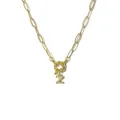 Golden paperclip chain necklace with a Z-shaped pendant encrusted in white zircons - Letter Z