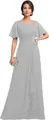 Grey chiffon mother of the bride gown with butterfly sleeves and crystal waist detail - US size 2 / Top And Bottom / Silver