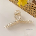Elegante pinza per capelli trasparente da 11cm con perle bianche e molla in metallo - Grande pinza per capelli con piccole perle