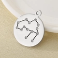 Silver stainless steel zodiac charm with clear crystal stones in a round pendant style - Silver Aquarius (KLJ4534-Z)