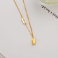 Elegant gold titanium steel necklace featuring a gold bar pendant with GOLD engraving - Lucky Gold Bar