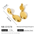 Macro detail of gold oval earrings showing 5.6cm length and waterproof stainless steel - 18K Gold / Gold Double Oval Style (NB-E1574)