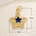 Detailed 24mm gold plated star pendant with blue gemstone and white zircon stones - A0210-Gold Octagram Blue Gem