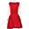 Vestido corto rojo sin mangas de corte A con detalles fruncidos y un elegante cuello redondo - S / Rojo
