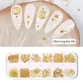 Kit per nail art in lega dorata con scatola da 12 scomparti, stelle, luna e rivetti decorativi - Scatola Lunga in Lega 02#(F773-2)