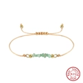 Adjustable 925 silver bracelet with natural green stone chips and brown hand-woven cord - Natural Green Aventurine