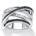 Anillo multicapa plateado con pavé de circonitas AAA blancas y negras cruzadas - US 6 / Oro blanco