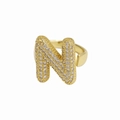 18k gold plated open ring with sparkling cubic zirconia bubble letter N design - Letter N / Gold