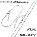 Set catena a corda in acciaio argento con bracciale e collana varianti da 2,2 mm - Bracciale / 2.2mm Acciaio Argento