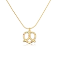 Detailed close-up of 18K gold plated pretzel pendant necklace with colorful zircon stones - Gold Color Colorful Zircon Pretzel