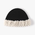 Cappello a secchiello invernale in maglia nera con bordo in pelliccia sintetica - Nero