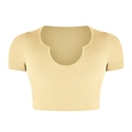 Women's rib-knit seamless crop top in pale yellow with a notched scoop neckline - S / Tops / Beige
