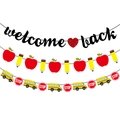 Set di striscioni scolastici Welcome Back con ghirlande di mele, matite e scuolabus - Combo Striscione Lettere Scuolabus e Mela