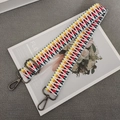 Adjustable colorful geometric woven shoulder strap with dark gray metal hooks - Bright Yellow Red + Gunmetal Hook