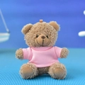 Small brown curly hair teddy bear plush toy keychain wearing a cute pink mini t-shirt - 12cm (Bead Chain) / Brown (Pink T-shirt)