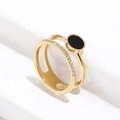 Golden double-layer tree of life ring with black gemstone and sparkling crystals - Gold (Black Round Gem)
