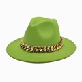 Close-up of bright green fedora hat with chunky gold metal chain link decoration - M (56-58cm) / Fruit Green
