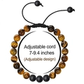 Adjustable tiger eye beaded bracelet with black matte onyx stones for couples - Tiger Eye + 3 Matte Beads