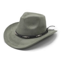 Detail eines armee-grünen Wildleder-Cowboyhuts mit schwarz genähtem Leder-Zierband - M (56-58cm) / Armeegrün