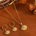 Gouden sieradenset met schelphanger en blauwe strass zeester voor dames - Gouden Schelp Blauw Zirkonia Zeester Set