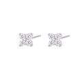 Sparkling four-leaf flower stud earrings with clear stones in silver-tone finish - Silver White Stone Flower Studs