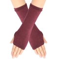 Detail of burgundy knitted arm warmers with fingerless design and soft ribbed texture - One Size / Solid Dark Red (16)