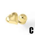 Polierter 18k vergoldeter asymmetrischer Herzring mit glänzendem Spiegel-Finish - Herz & Perle Offener Stil (C)