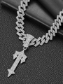 Collana a catena cubana Hip Hop argento con ciondolo a croce e spada con strass - Ciondolo singolo argentato (senza catena)