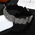 Baroque black wide headband with dense silver rhinestones and pleated design - 3.0cm Wide / Transparent Grey Rhinestone (Wide)