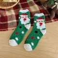 Calze natalizie spesse in pile corallo verde foresta con motivo Babbo Natale e pois - Verde Babbo Natale